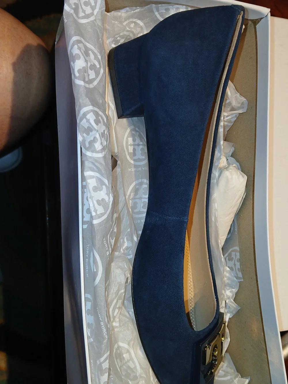 Tory Burch Navy Suede Block Heel Pump